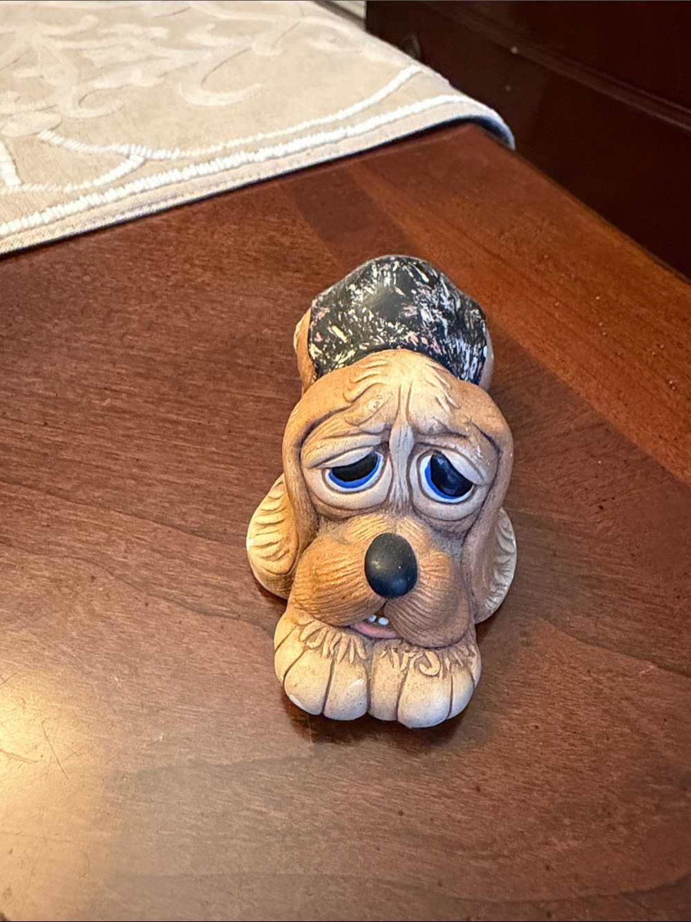 Sad-Eyed Plush Dog Chew Toy - Tan and Black